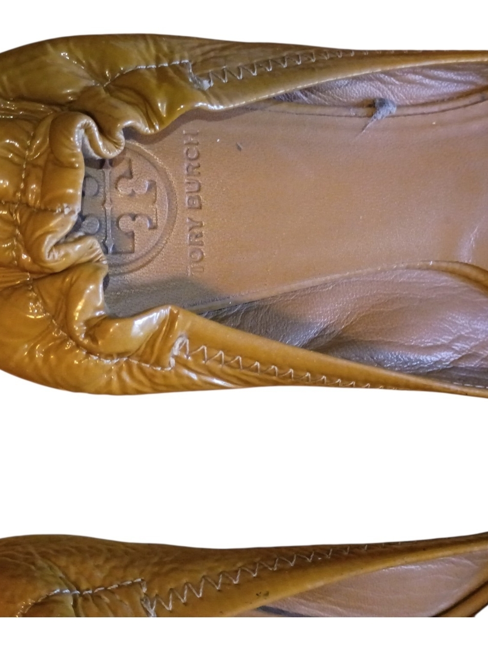 Tory Burch Tan Leather Logo Ballet Flats - Picture 4 of 8